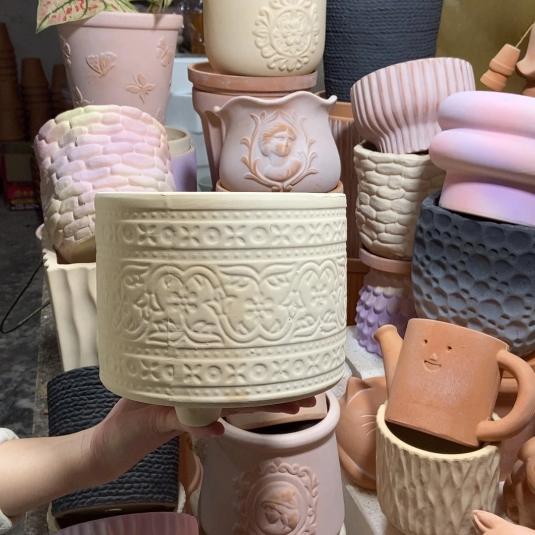 19×15白陶三脚波西米亚 粗陶1个
