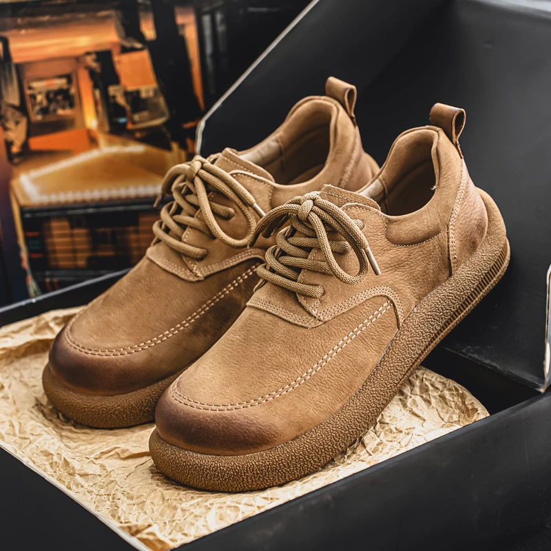 男士休闲皮鞋春秋新款真皮英伦风复古增高工装鞋软底耐磨舒适单鞋