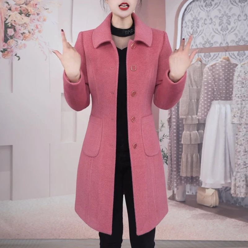 轻奢简约风加棉外套2025冬季新款女士优雅修身显瘦减龄中长款大衣