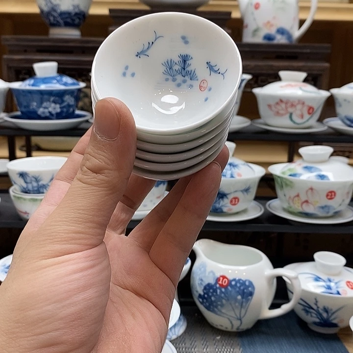 手绘微瑕荷花杯子6只