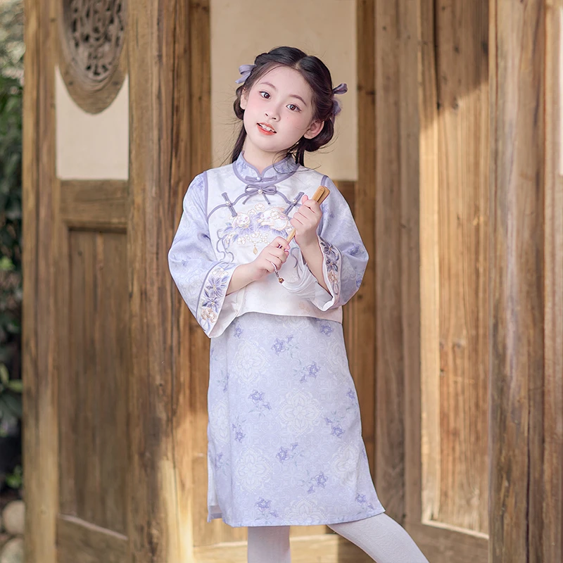 旗铂-月影繁花 女童连衣裙春秋2025新款国风古风超仙旗袍女孩秋季