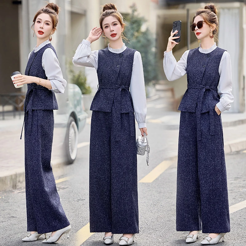 时尚贵夫人阔腿裤套装2025新款女装早春通勤气质职业穿搭一整套