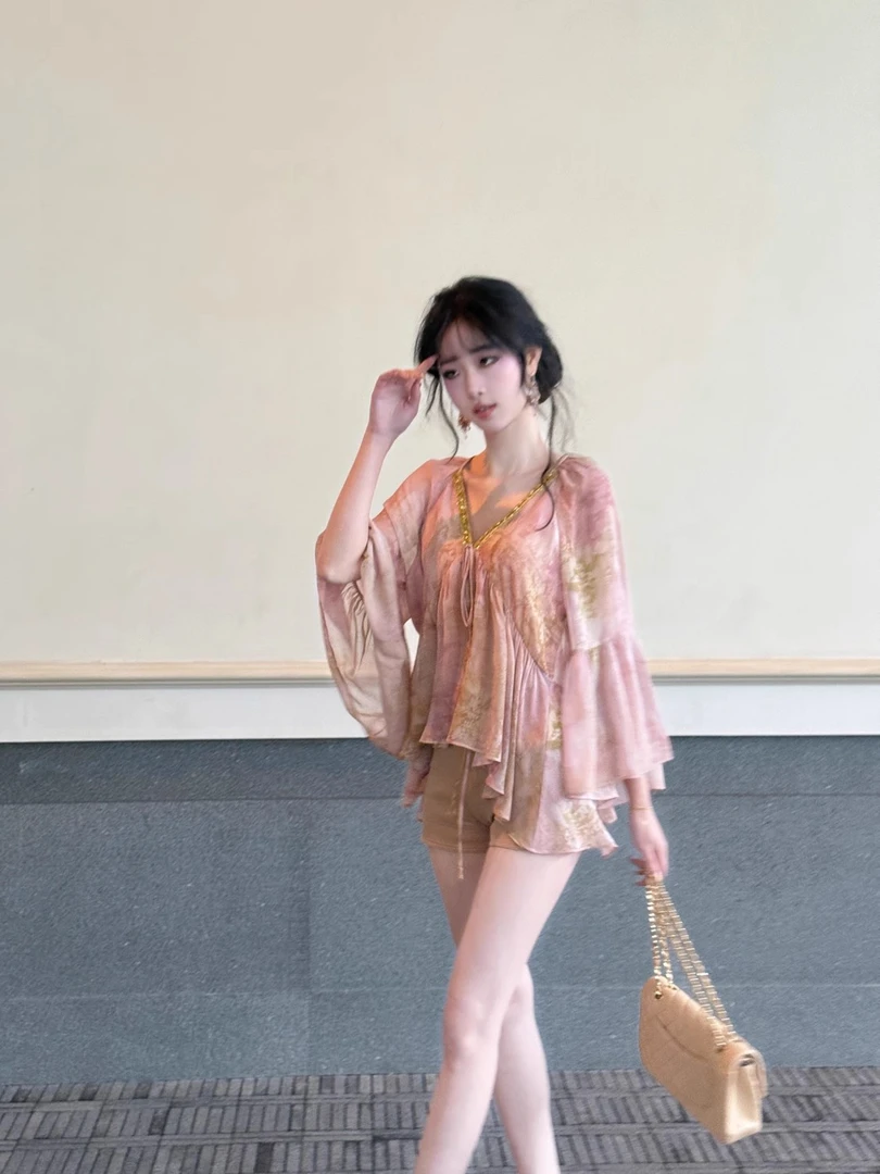 温柔到骨子里氛围感韩系千金古早风清冷仙气上衣印花