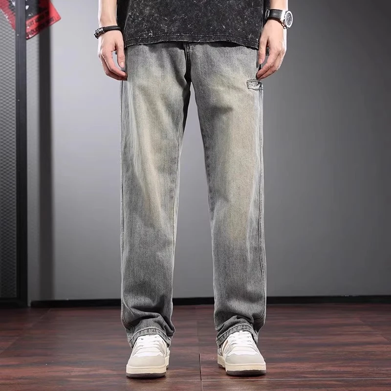 ZaSaFran~潮牌工装直筒宽松阔腿牛仔裤男高街美式复古大码长裤秋
