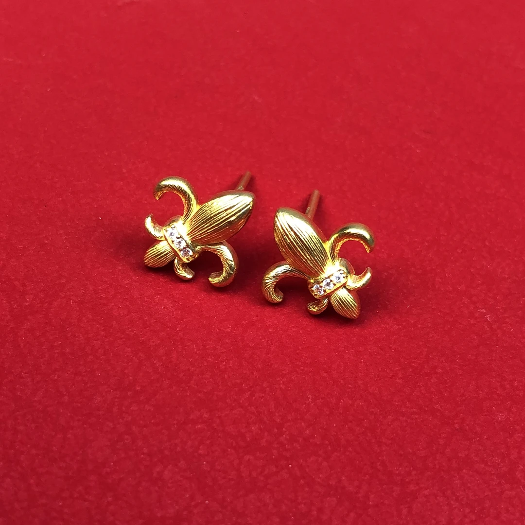 黄金999足金古法复古鸢尾花点钻女士高级轻奢耳钉定制