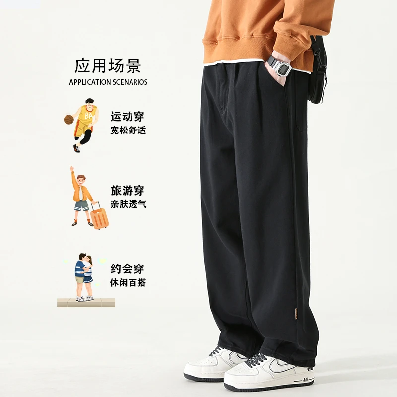 美式高街阔腿纯棉工装男新款男士休闲复古休闲长裤潮牌宽松直筒裤