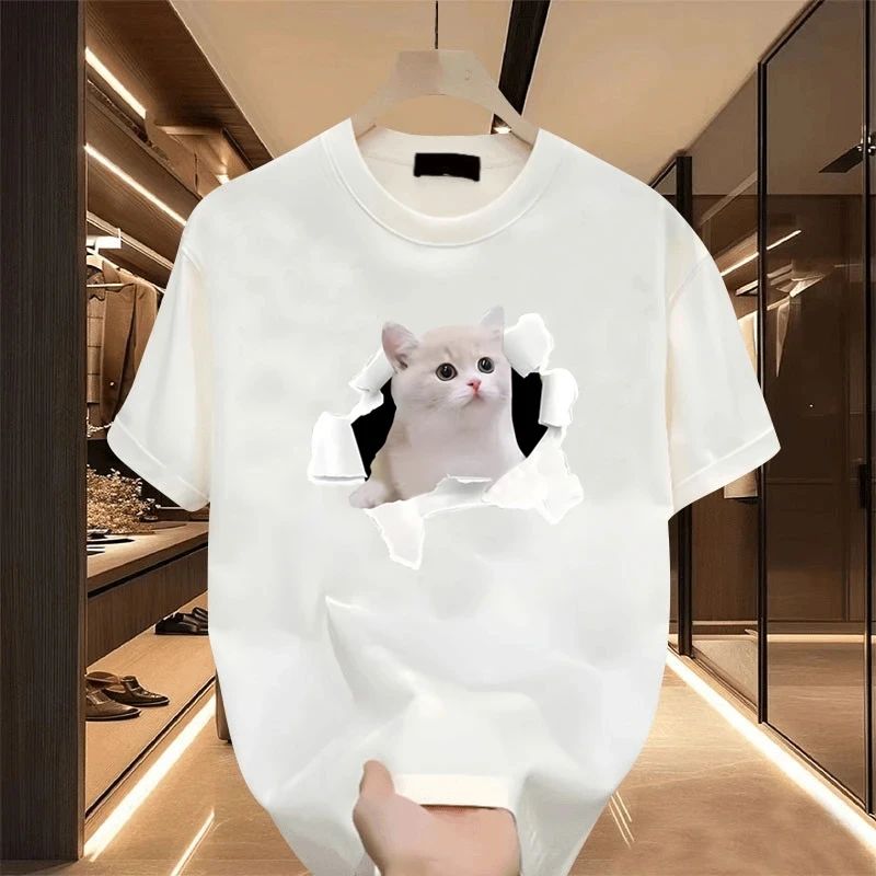 仓石一树设计感猫咪T恤男士短袖夏季宽松上衣休闲百搭情侣印花潮