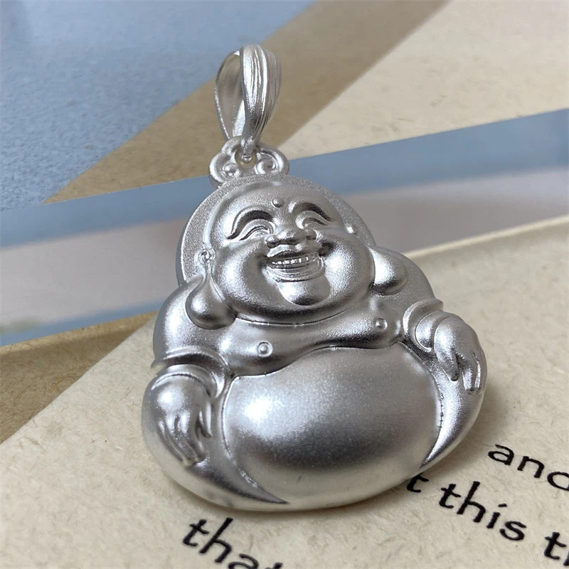 吊坠足银 弥勒佛笑佛纯银实心古法佛祖银项坠999佛像实心佛牌挂件