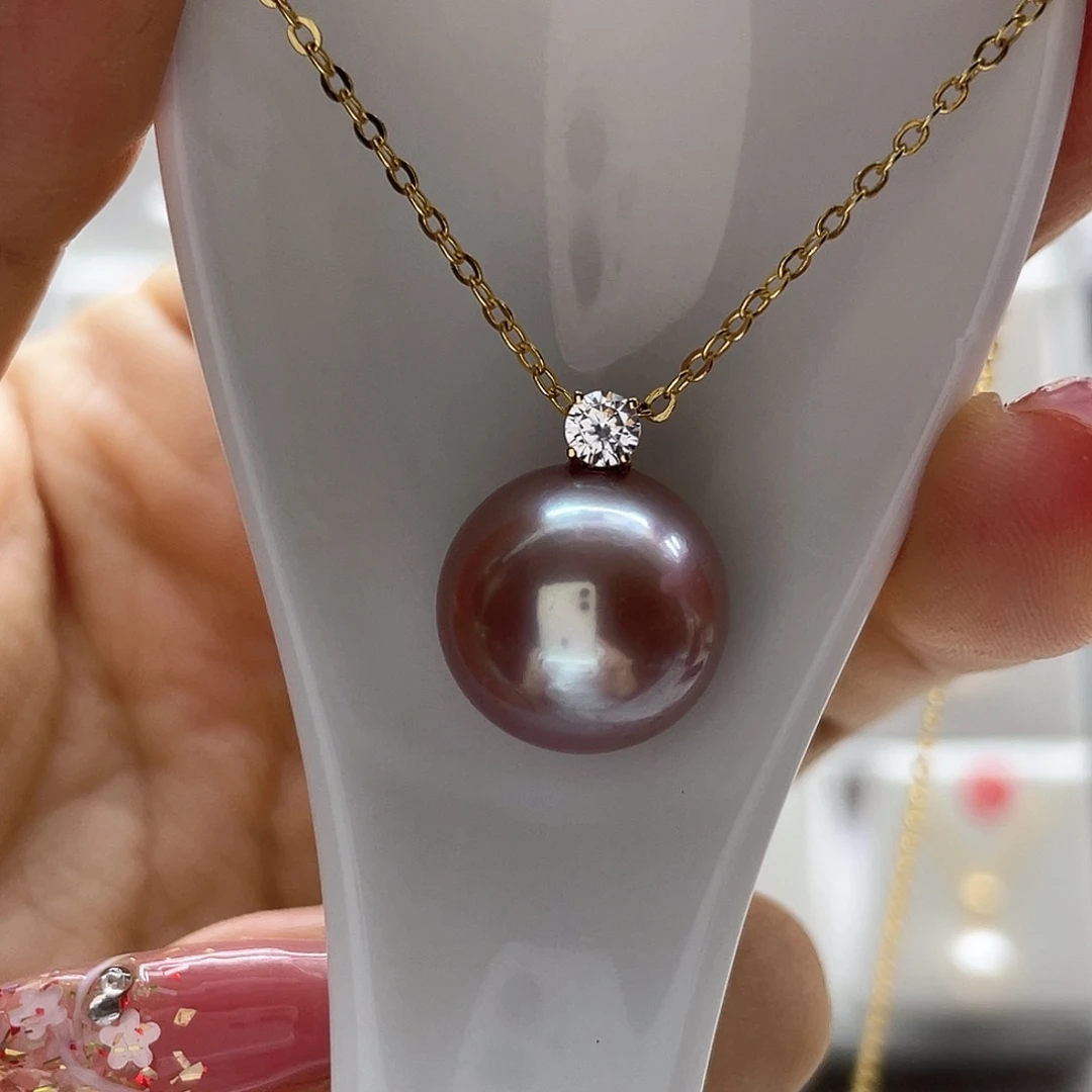 淡水珍珠18K金镶嵌吊坠(不含链)冰**?