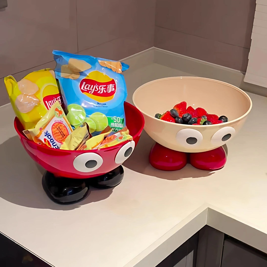 创意卡通高脚水果盘超大容量零食糖果收纳盘多功能带盖防尘干果盘