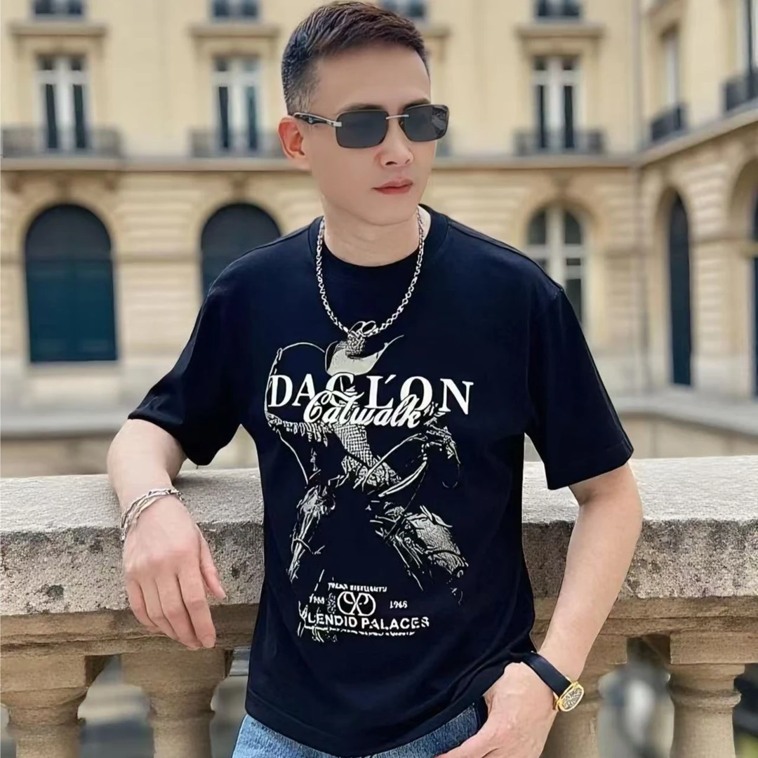 欧品男款夏季新款个性春夏潮流休闲百搭时尚圆领微阔短袖 3937