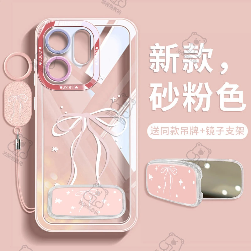 适用OPPOReno15透明手机壳pro可爱少女ins镜子支架reno14蝴蝶结女