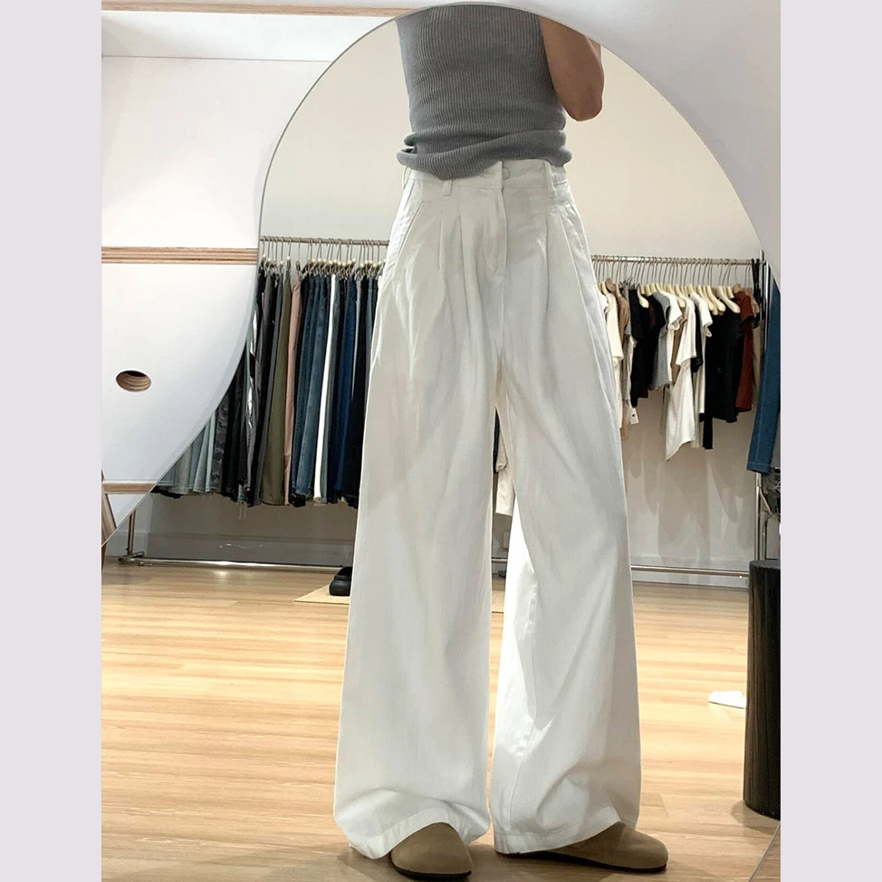 白色垂感透气百搭直筒牛仔裤女夏季2025新款美式复古宽松阔腿长裤