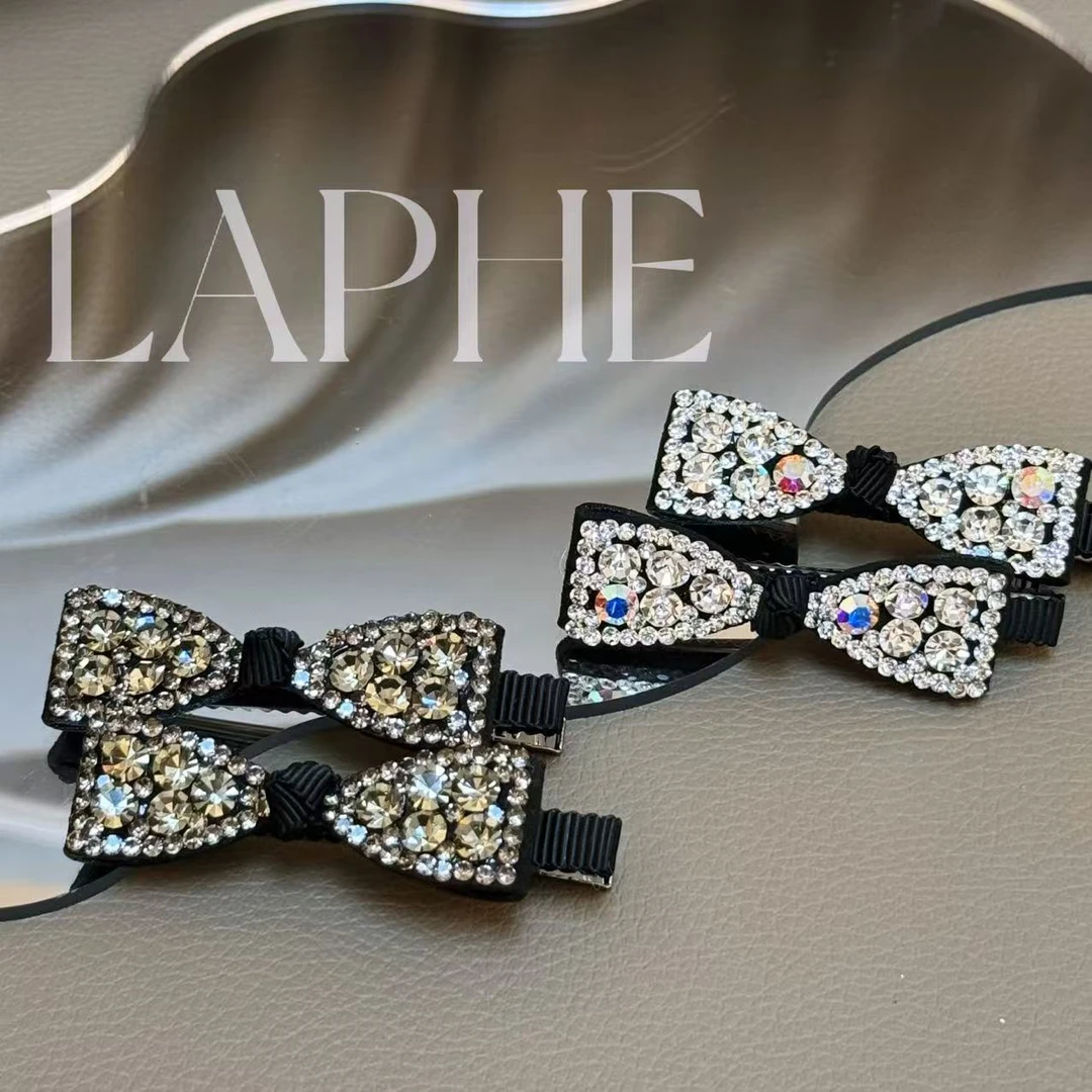 LAPHE 高级感蝴蝶结水钻鸭嘴夹黑色侧边夹