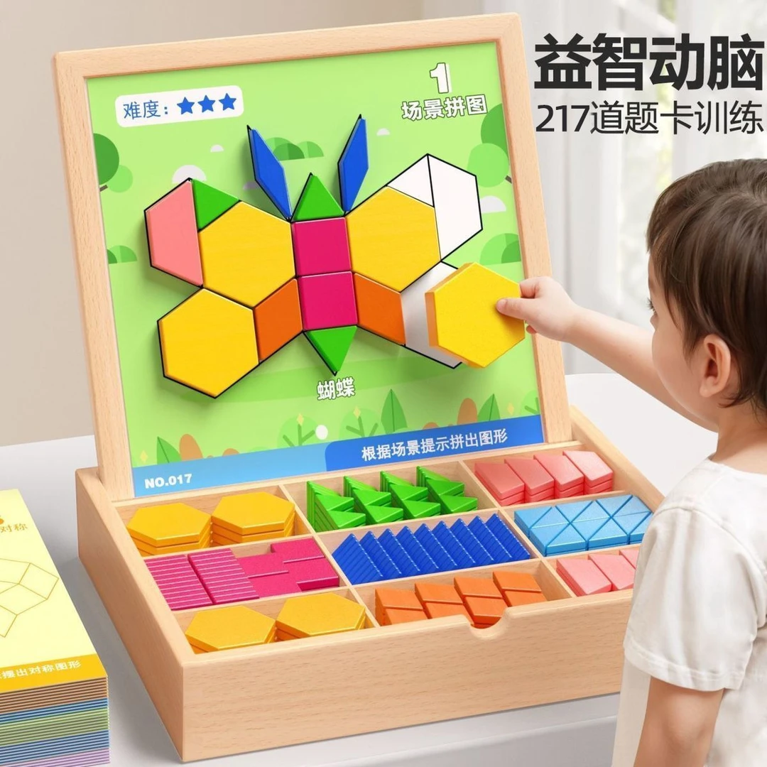 248片木质磁力拼图七巧板几何积木益智力早教玩具3-6岁儿童开发