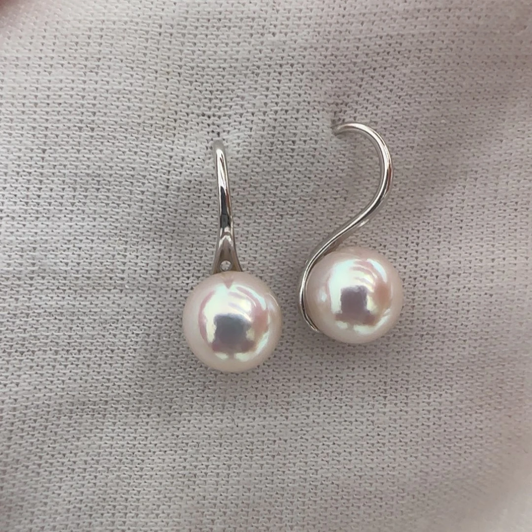 银S925镶嵌耳饰海水珍珠Akoya耳钩8.5-9