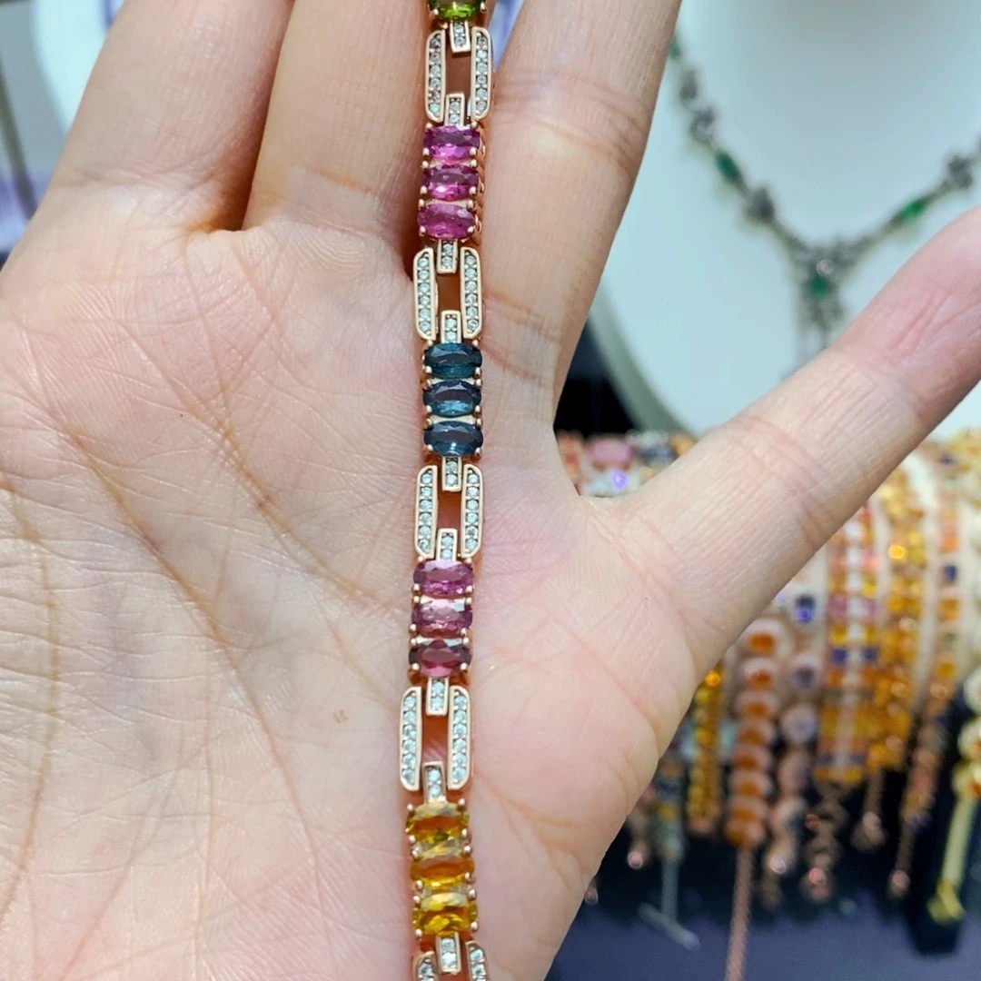 碧玺手链银S925镶嵌手链