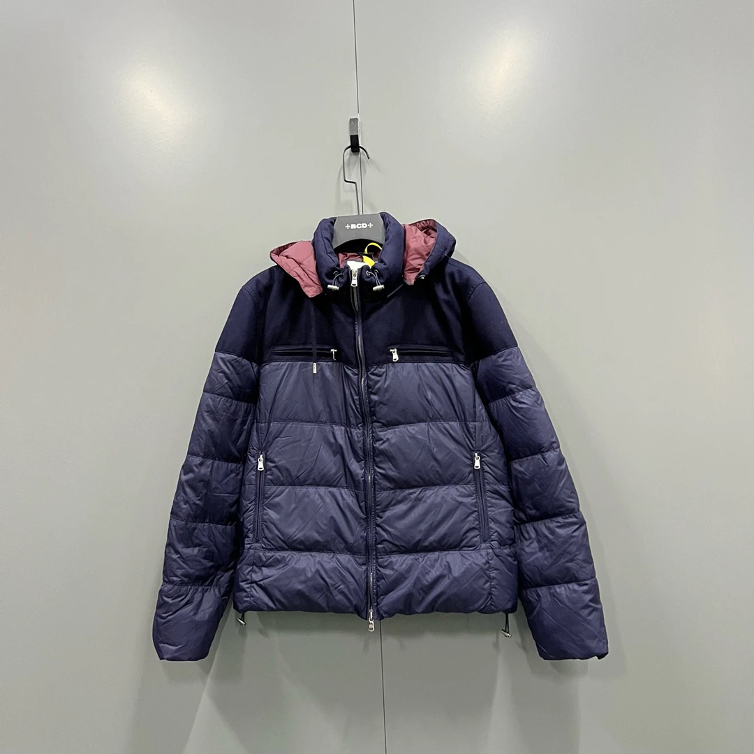 95新 maje (ll) BC 深蓝色拼接连帽羽绒服 M码302669