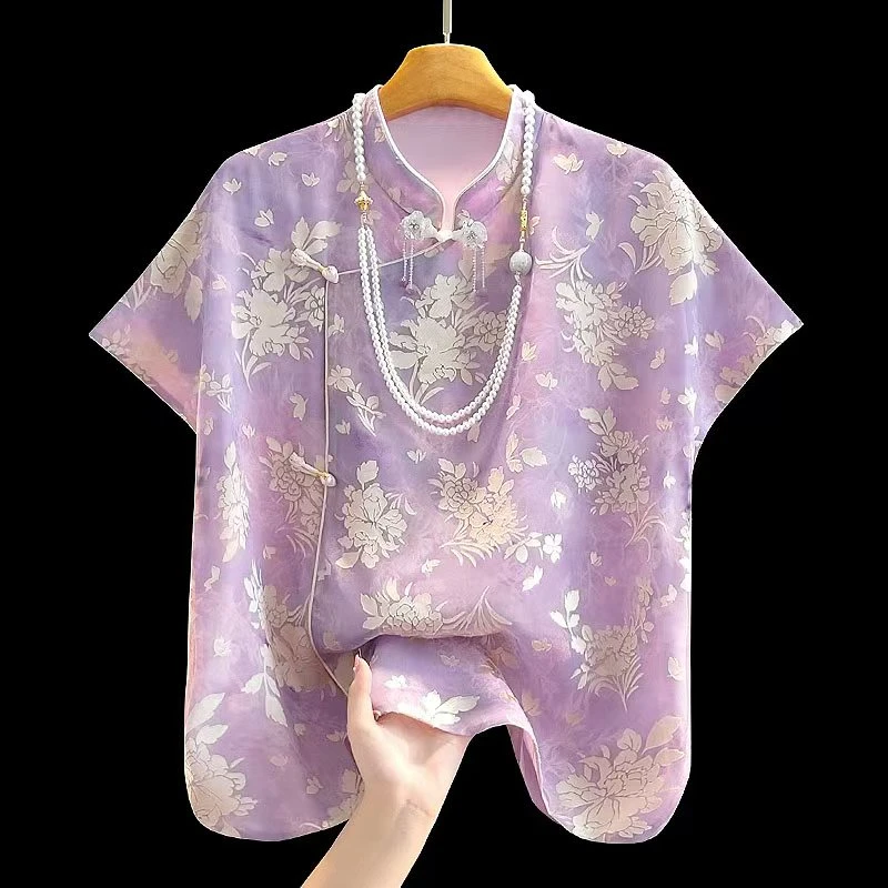 【紫烟】中国风烧花吸汗立领古风短款旗袍上衣