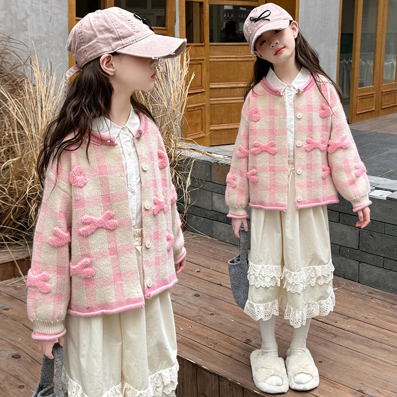 女童粉色毛衣外套春秋款2025新款儿童春装韩系大童女孩针织衫开衫