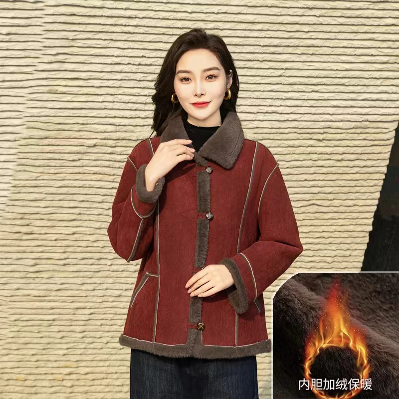高贵港风冬季新款加厚加绒毛毛一体外套时尚百搭机车服上衣