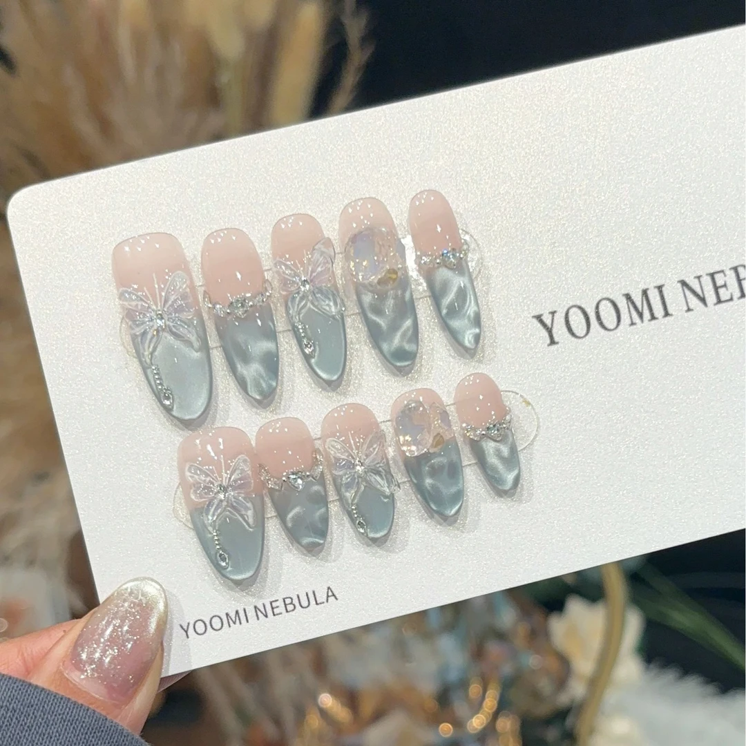 【水波纹】纯手工光疗穿戴甲水波纹猫眼显白纯欲风