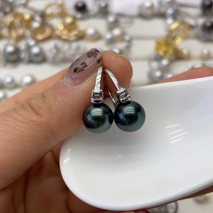 海水珍珠耳饰银S925镶嵌