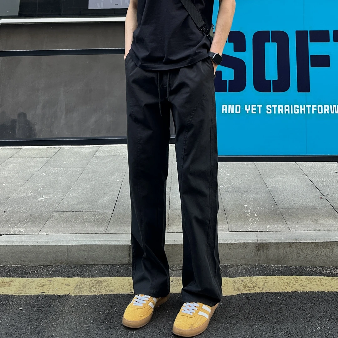 QUALCOMM高级黑百搭斜切裤男款夏季薄款显高显瘦凉感直筒休闲长裤