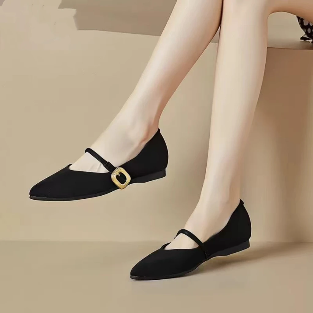 浅口2025秋季新款时尚优雅低跟尖头套脚甜美复古单鞋24Q1275
