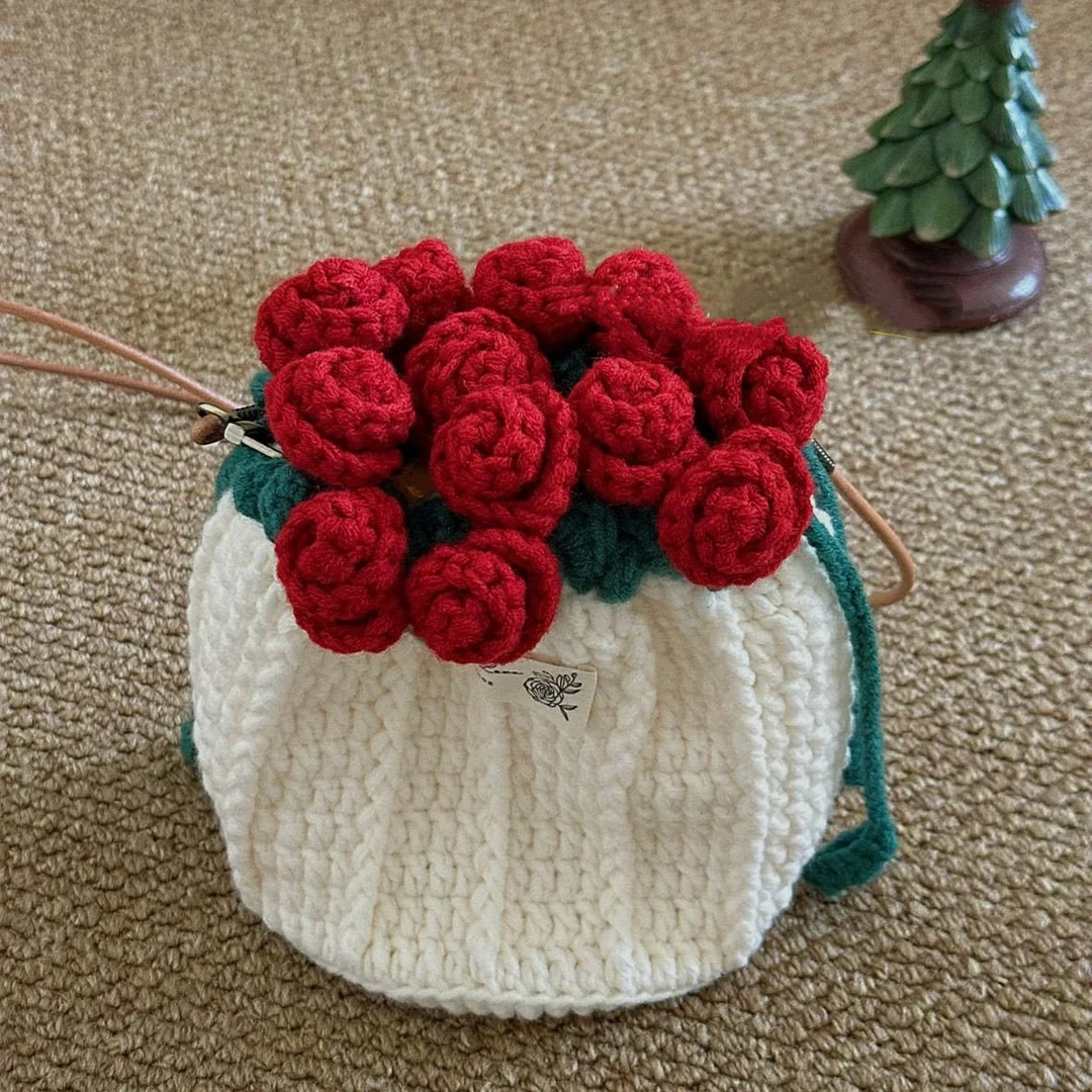 手工编制玫瑰花包包创意520生日礼物送女生自制毛线DIY材料包花束