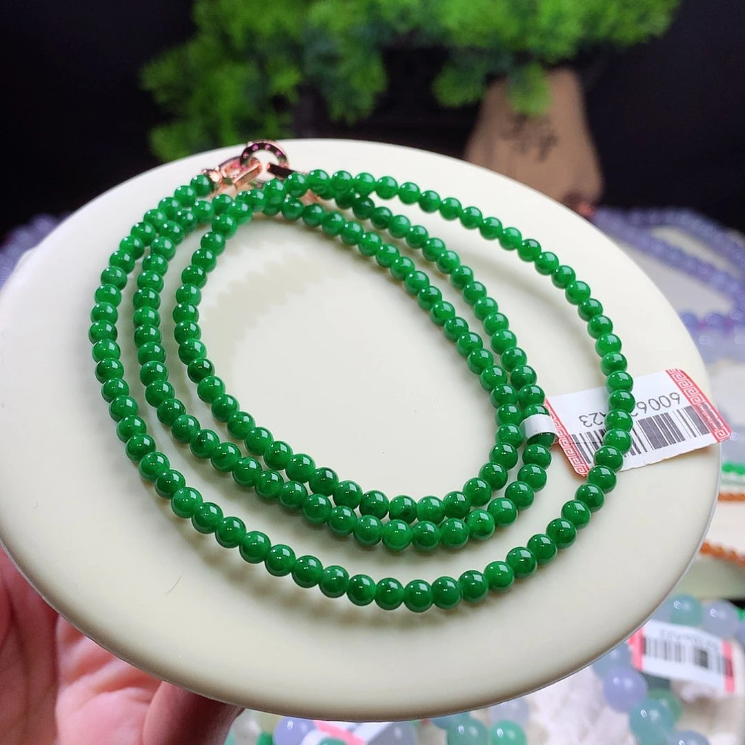 项链未镶嵌翡翠强推！辣阳绿 色辣色艳有水头 卡4mm