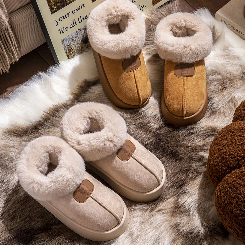 厚底雪地靴女2024冬季新款加绒保暖软底厚底防滑一脚蹬毛毛棉鞋女