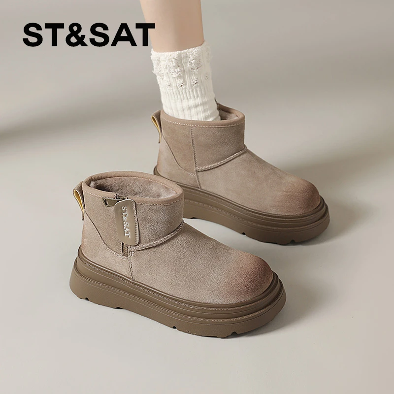 星期六加绒复古雪地靴女款2025新款冬季保暖毛毛棉靴加厚短筒女靴
