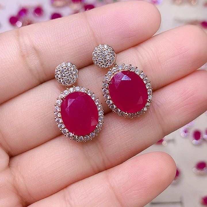 红宝石耳饰银S925镶嵌康*