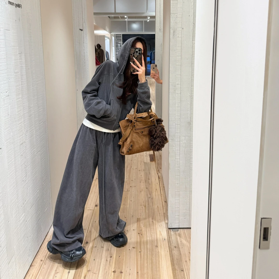 美式高街连帽宽松长袖卫衣阔腿休闲长裤女2025秋季新款时尚套装潮