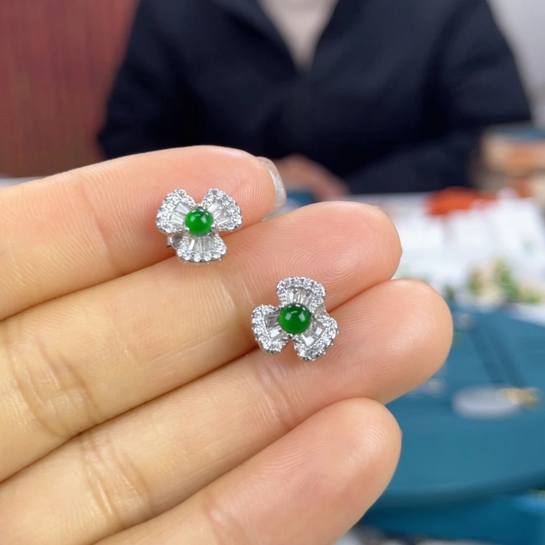 翡翠耳饰银S925镶嵌翡翠