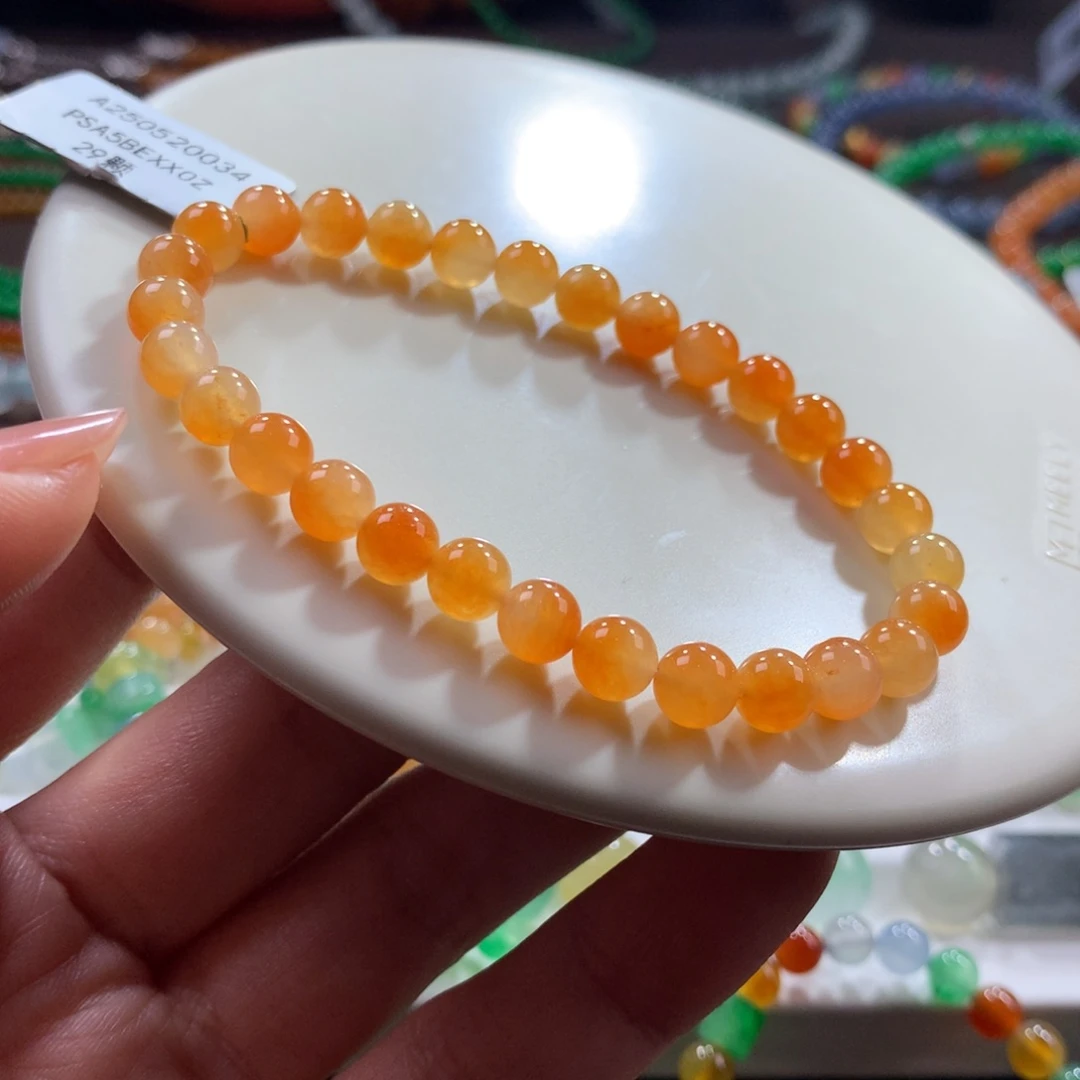 翡翠未镶嵌手链！天然！稀缺！吸睛款明亮冰润元气橙卡6