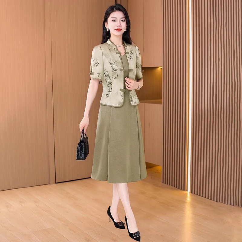 新中式国风旗袍套装连衣裙女2025新款夏季妈高级感贵夫品牌两件套