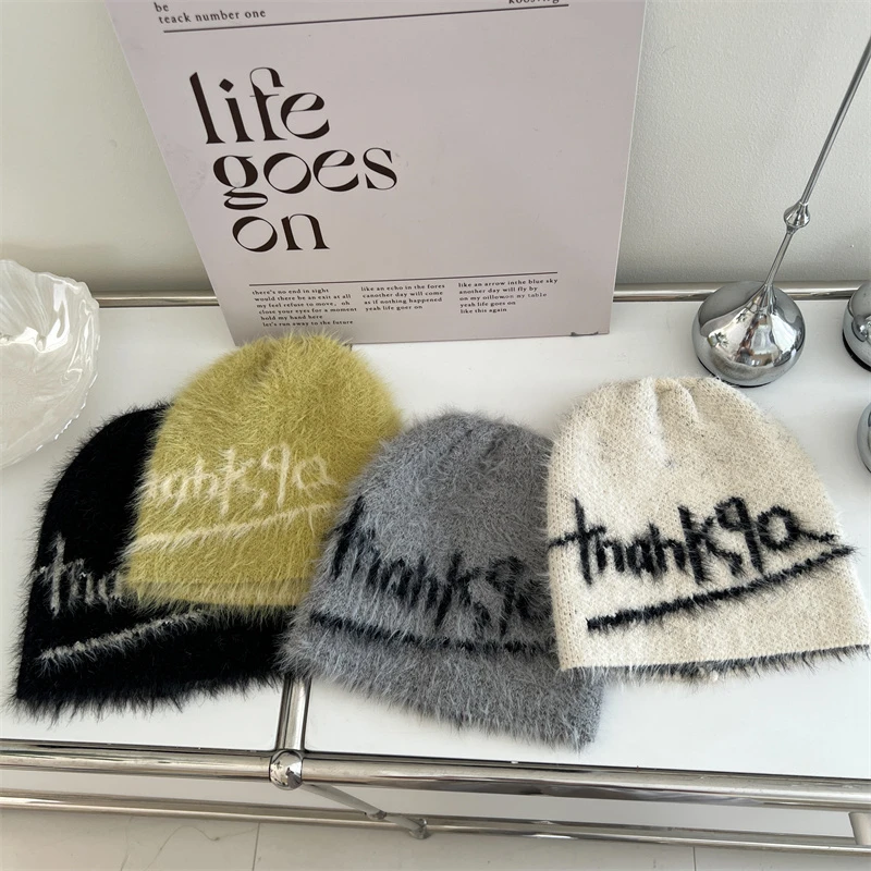 儿童涂鸦字母毛线帽男女小孩冬季防寒保暖护耳冷帽韩版洋气套头帽