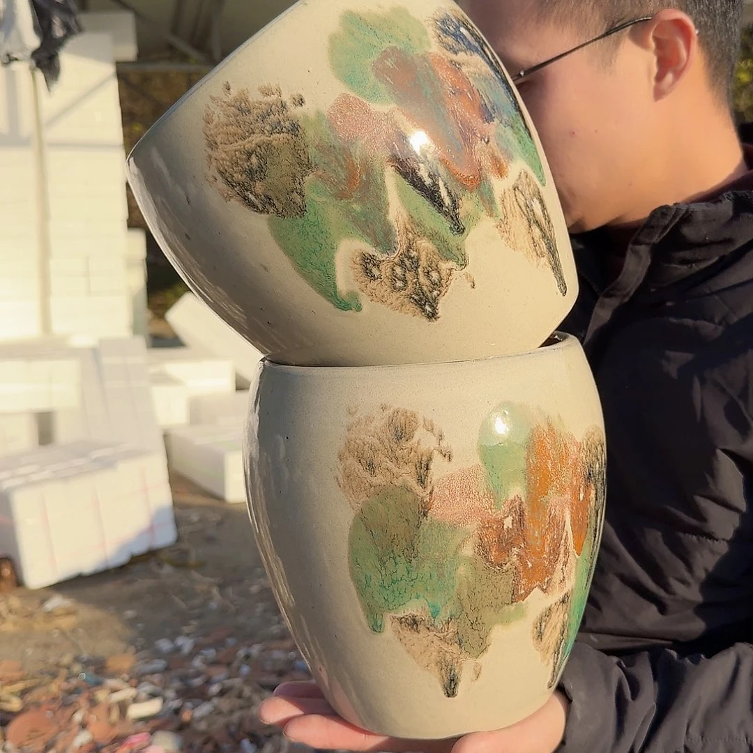 紫砂花盆口18高20.5（两个工艺品泼墨蛋壳山水