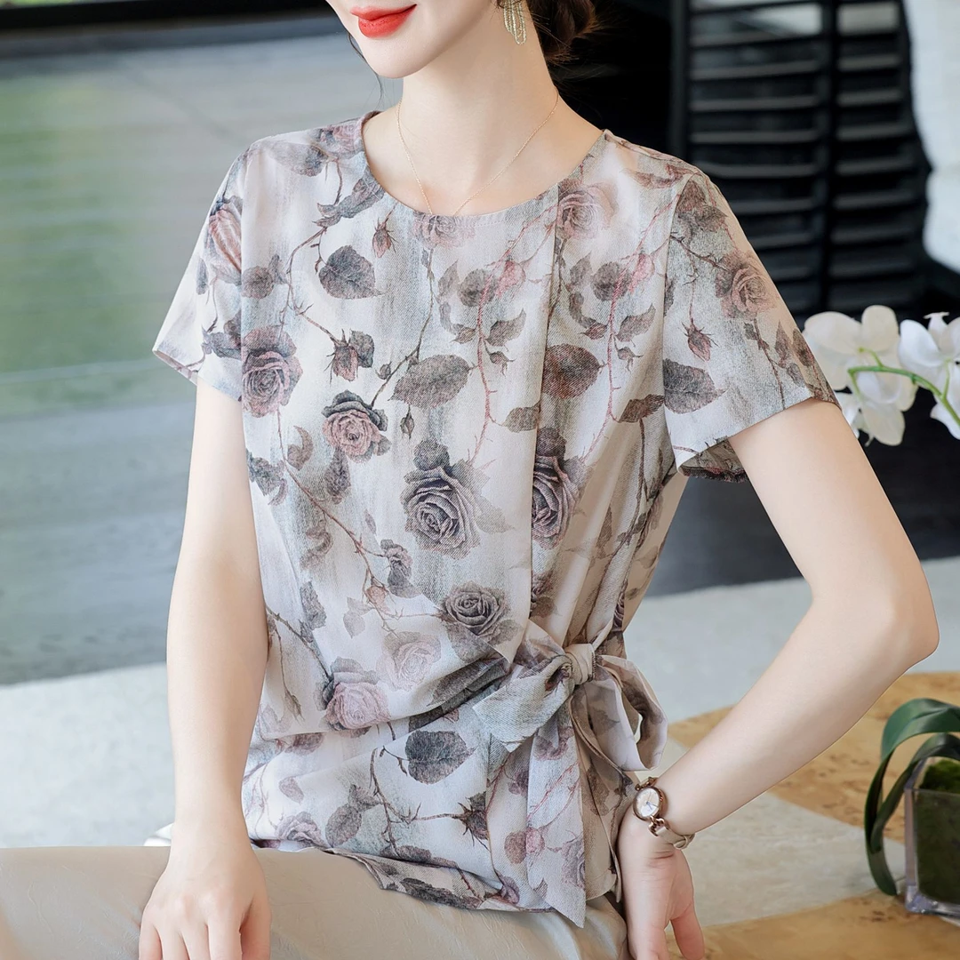 时尚妈妈装夏季套装中年气质小衫中老年显瘦短袖上衣松紧腰裤子女