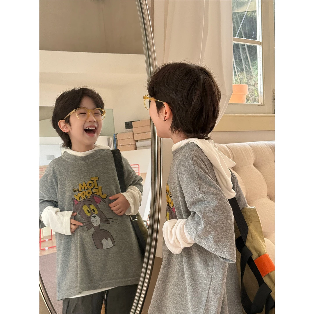 in 爱：sn25春秋毛巾棉儿童卡通略厚短袖美式男童穿搭洋气T恤8197