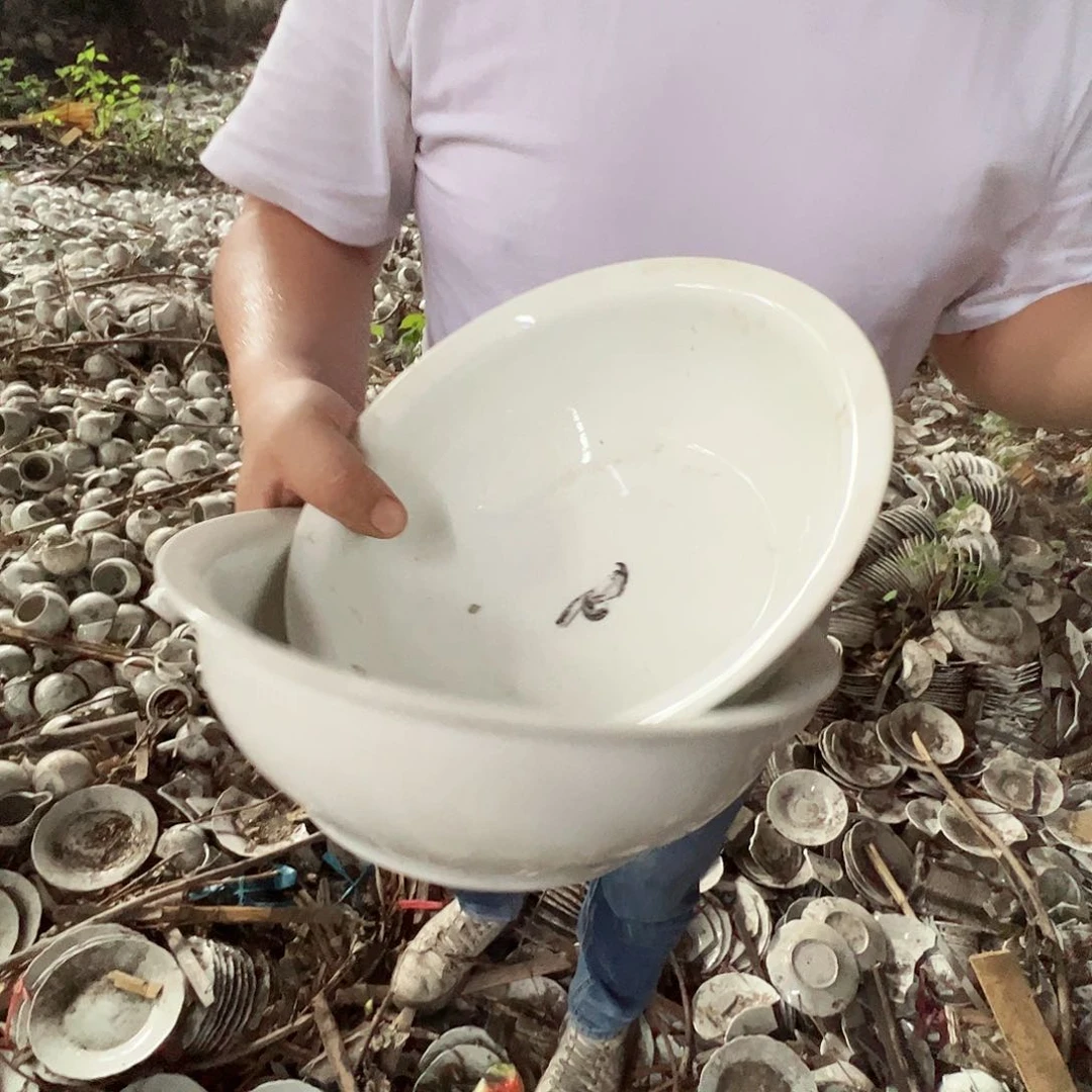 瓷片景德镇陶瓷老白胎9寸大汤盆2只