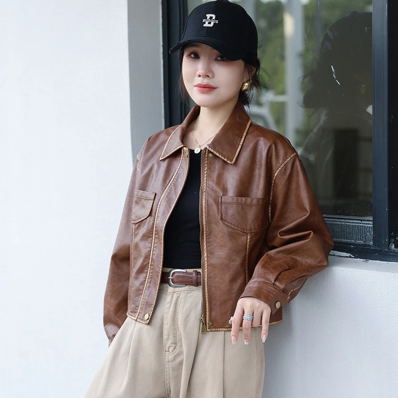 2025春季新款皮衣外套简约大气高级感港风复古机车皮夹克外套