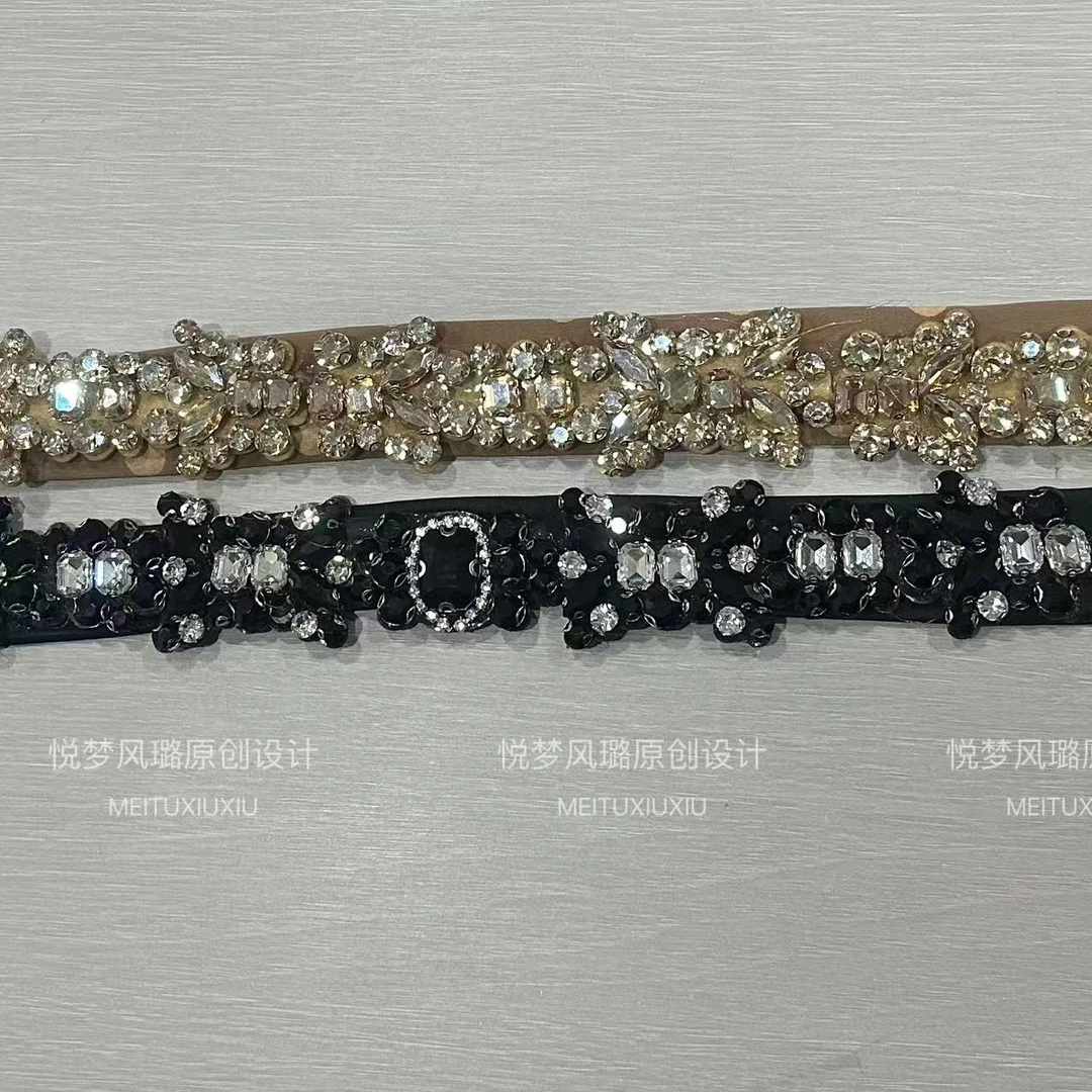 悦梦风璐腰带亮钻重工百搭松紧女腰链钻扣小香风满钻腰封肚皮舞