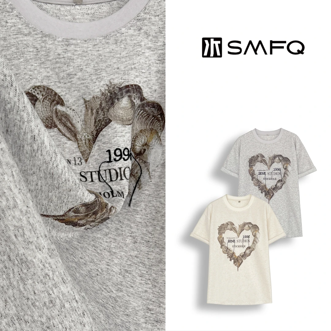 水木夫妻”海洋之心“亚麻混纺春夏新款 短袖T恤女