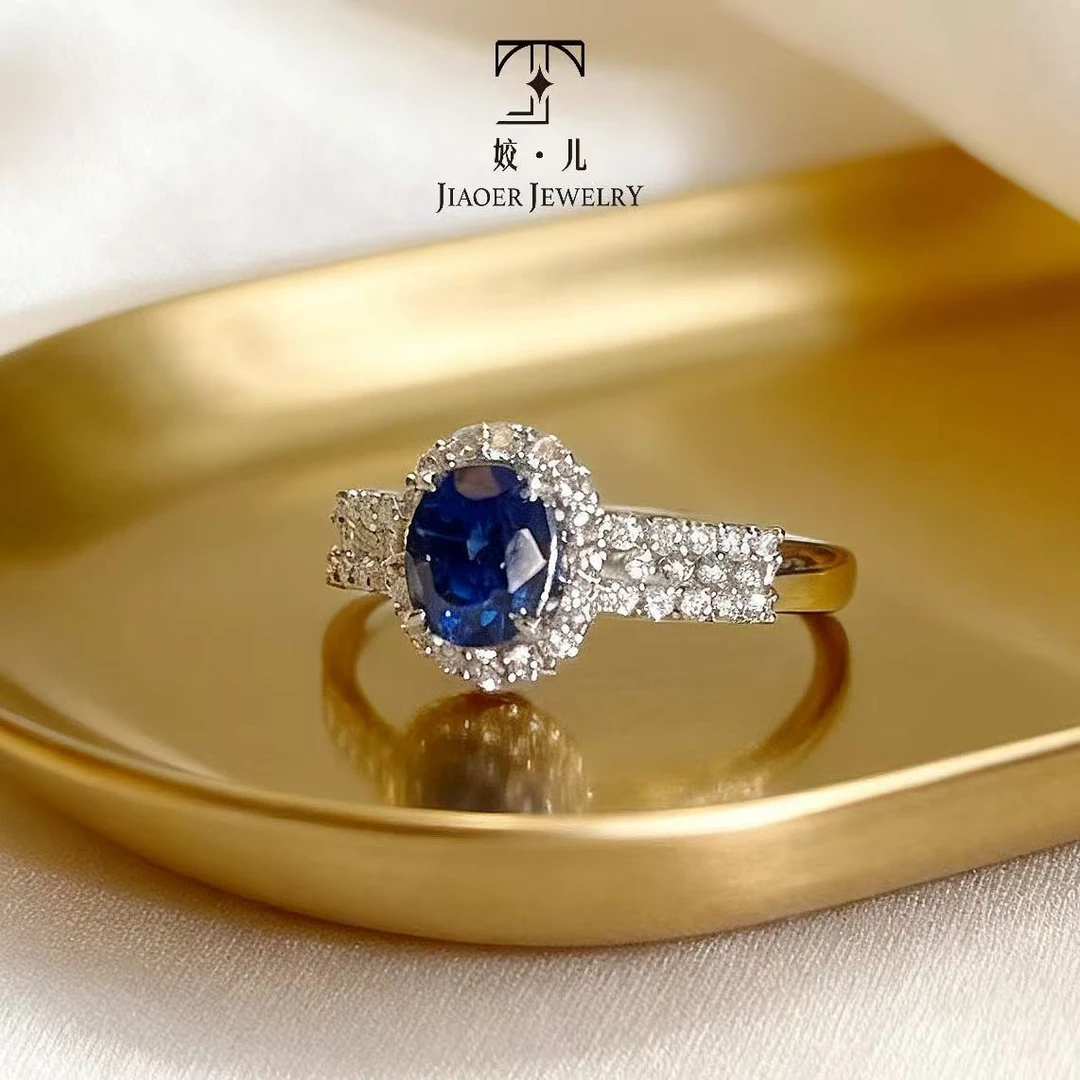 【姣儿港展】18K金1.11ct皇家蓝蓝宝石30.4分钻石戒指石GRC