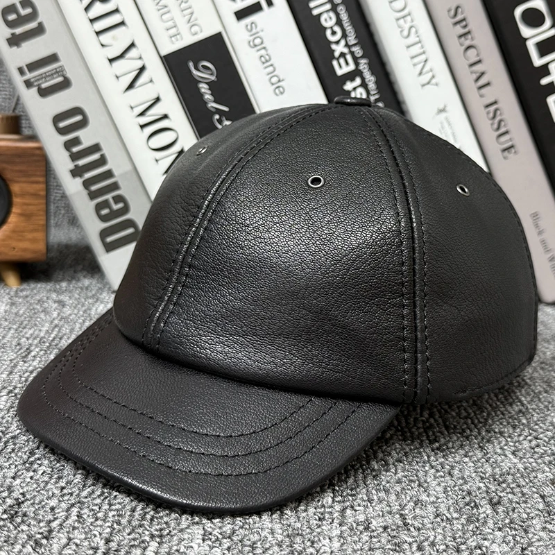 真皮帽子秋冬季羊皮鸭舌帽户外休闲棒球帽遮阳帽时尚运动皮帽男