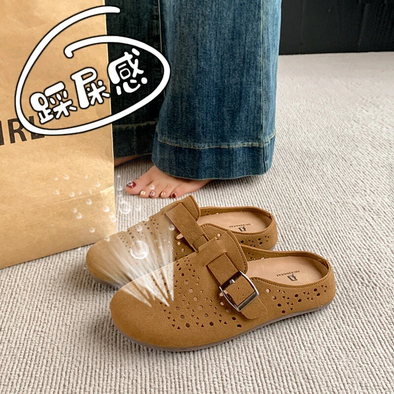 包头半拖鞋女2025新款码镂空透气洞洞勃肯鞋孕妇一脚蹬凉拖34夏季