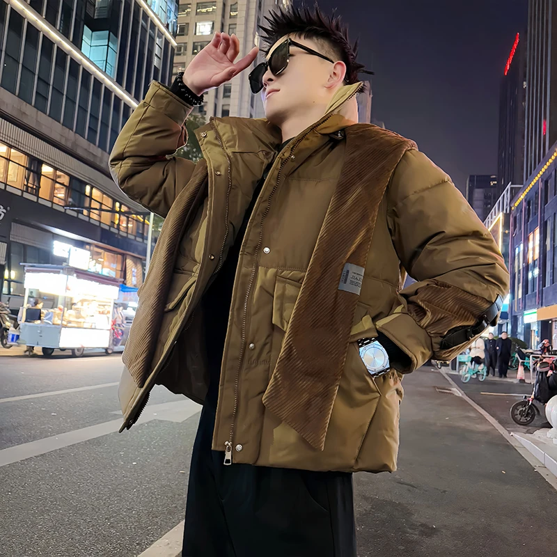 高级感男士棉服外套韩版百搭冬季披肩连帽保暖棉衣痞帅派克面包服